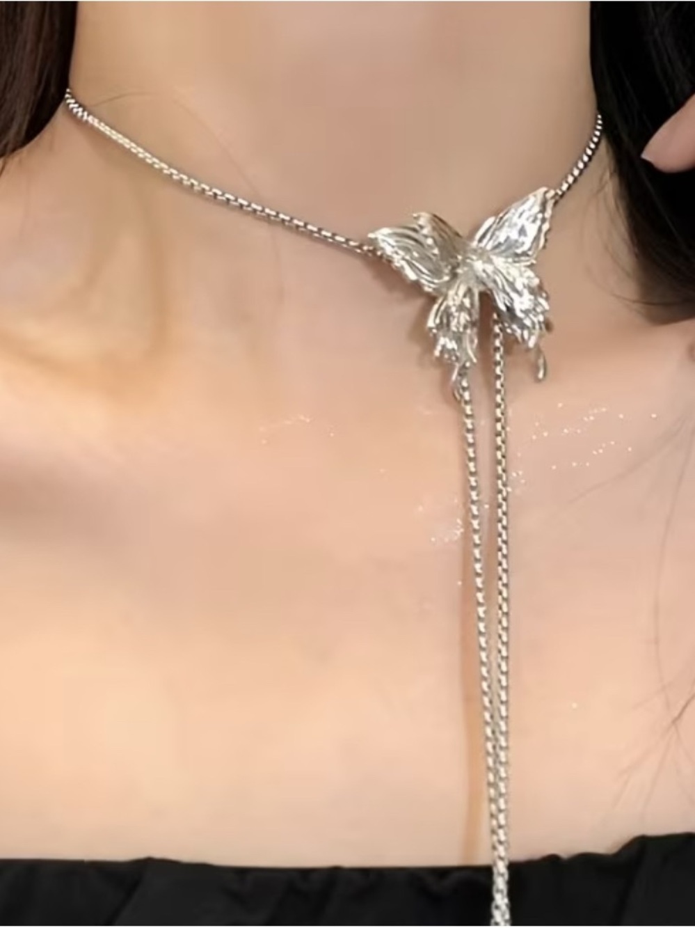 3 in 1 Vintage Adjustable Silver Butterfly Choker Necklace, Bracelet, Body Chain - Picture 3 of 11